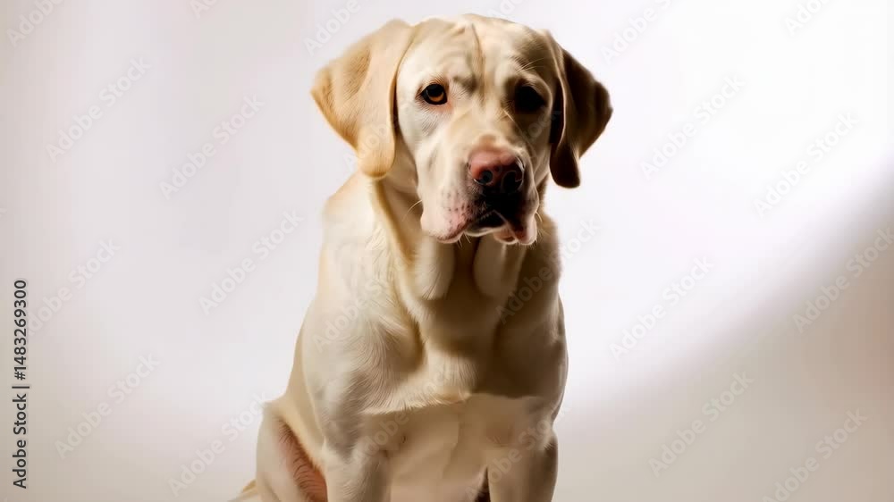 Loyal Labrador Retriever Sitting Calmly on a Light Background Studio Portrait with a sweet expression. Captures the endearing qualities of dogs. Loyal Labrador Retriever Sitting Calmly on a Light Background Studio Portrait with a sweet expression. Captures the endearing qualities of dogs.
