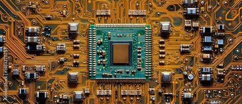 A computer chip is shown in a close up
