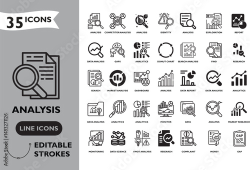 Set of hand drawn line art vector of Business and marketing Analysis 
