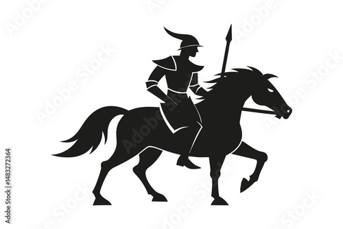 Knight on horseback silhouette vector illustration on white background