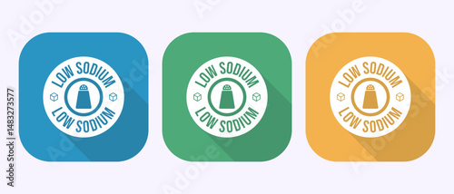 Low sodium icon design illustration, No salt sign, Salt free symbol in shadow button design