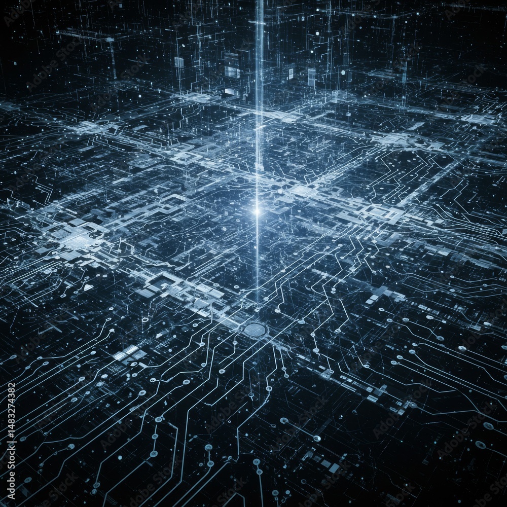 Fototapeta premium Abstract Digital City Network Glowing Blue Lines