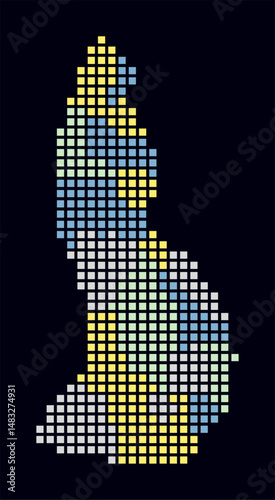 Liechtenstein dotted map. Digital style map of the country on a dark background. Liechtenstein shape with square dots. Colored dots style. Large size squares. Beautiful vector illustration.