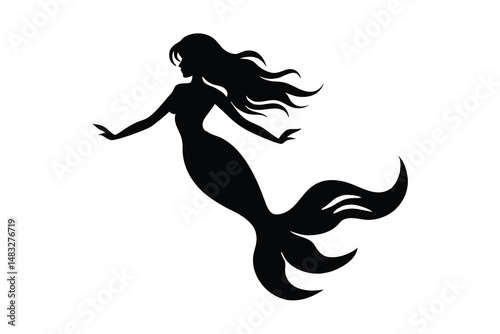 Mermaid silhouette isolated on white background