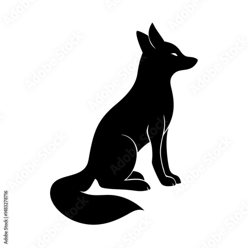 Silhouette of a sitting fox ,vector transparent background