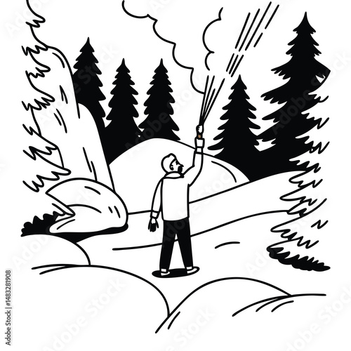 lost-hiker-in-the-mountain-holding-torch-rescue-fl.eps