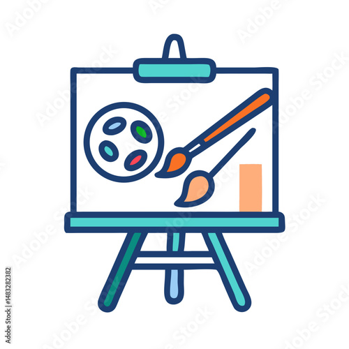 Artist Easel with Canvas and Brush Icon Representing Painting Tools and Creative Artwork
