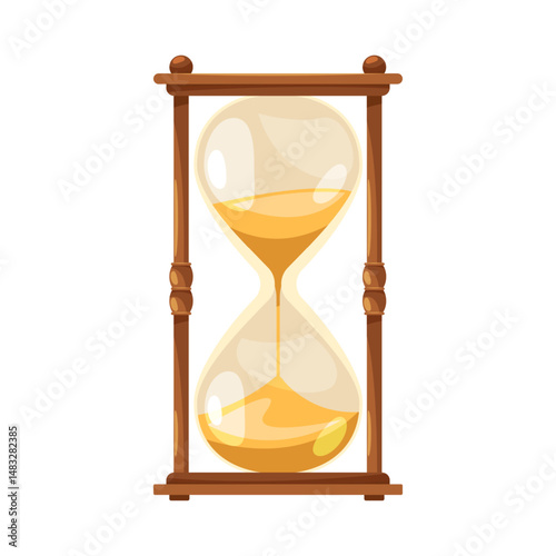 Hourglass with sand. Vector sand clock or sandglass. Antique timer or ancient watch for time measuring. Timepiece for vintage or retro decoration. Glassware timer for countdown. Time and glass item.