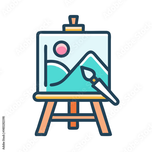 Artist Easel with Canvas and Brush Icon Representing Painting Tools and Creative Artwork