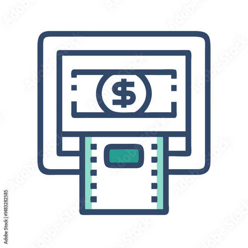 ATM Machine with Cash Dispense Icon Representing Automated Banking and Money Withdrawal