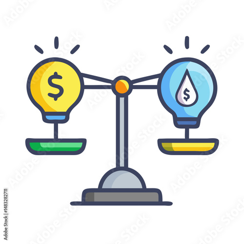 Balance Scale with Dollar and Idea Icon Representing Financial Decisions and Value of Innovation