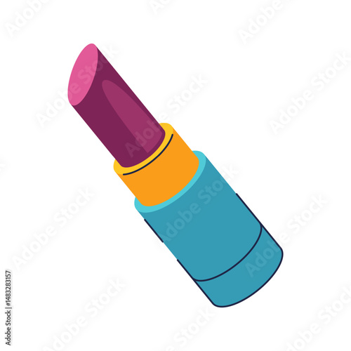 Woman lipstick or lady makeup item. Vector retro face fashion item or cosmetic accessory. Glamour and beauty tube. Lip enhancement or make up icon. Isolated girl element. Femininity and artistry.