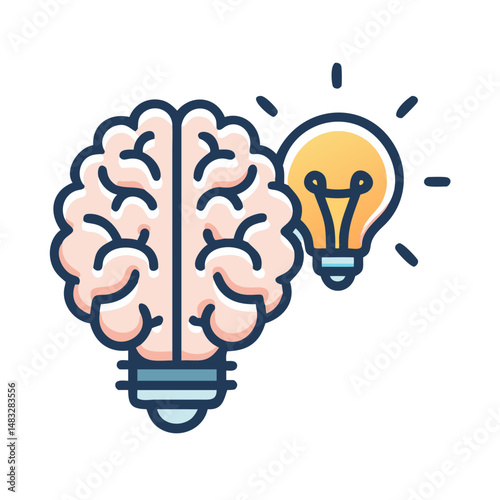 Brainstorming Idea with Brain and Lightbulb Icon Representing Creative Thinking and Innovation