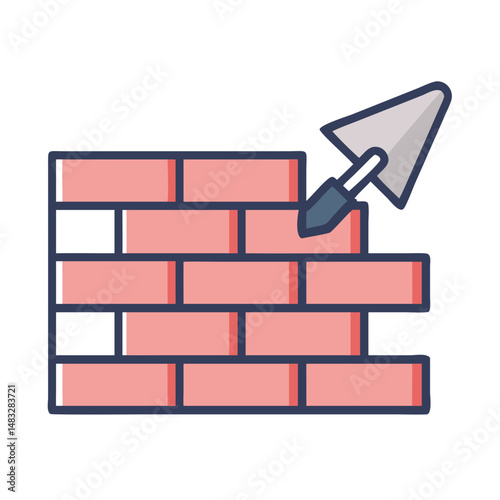 Brick Wall with Trowel Icon Representing Construction Work and Masonry Tools