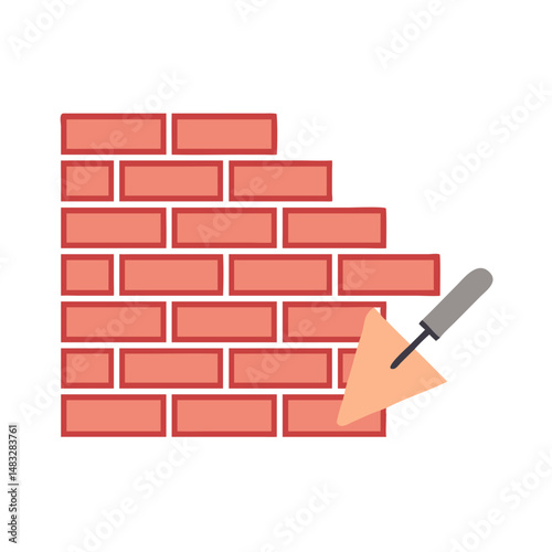 Brick Wall with Trowel Icon Representing Construction Work and Masonry Tools