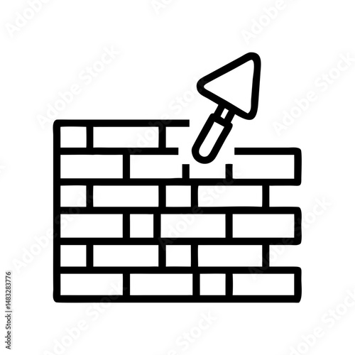 Brick Wall with Trowel Icon Representing Construction Work and Masonry Tools