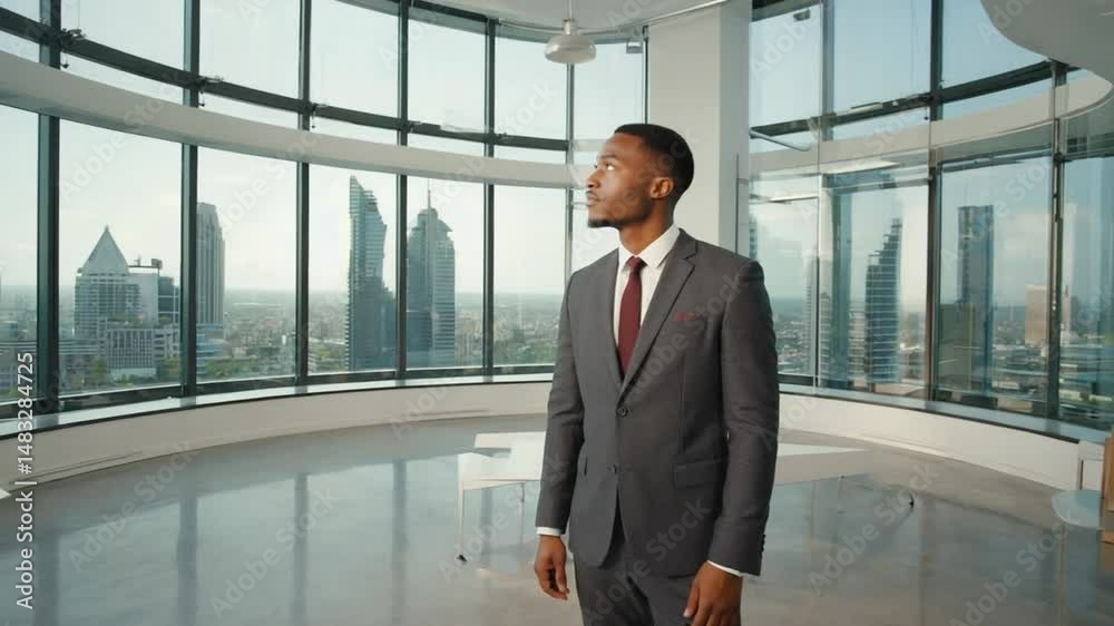 Businessman standing in modern office space. Businessman standing in modern office space.