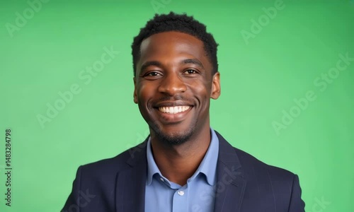Smiling businessman against green screen