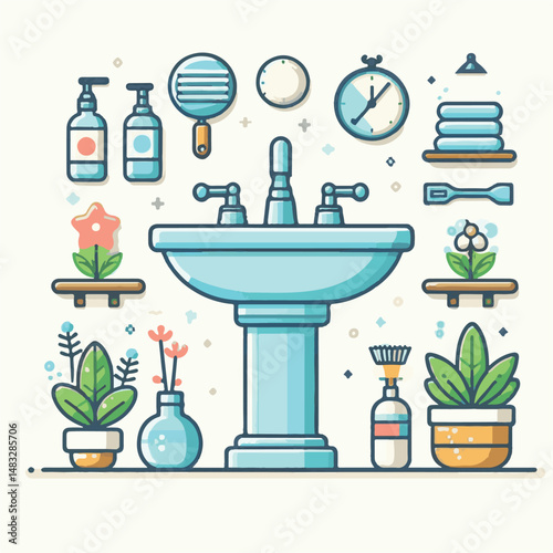 faucet, washstand, bathroom, water, sink, washbasin, tap, home, bath, hygiene, basin, domestic, wash, toilet, interior, room, plumbing, white, house, illustration, ceramic, vector, washbowl, modern, d