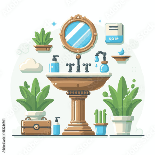 faucet, washstand, bathroom, water, sink, washbasin, tap, home, bath, hygiene, basin, domestic, wash, toilet, interior, room, plumbing, white, house, illustration, ceramic, vector, washbowl, modern, d