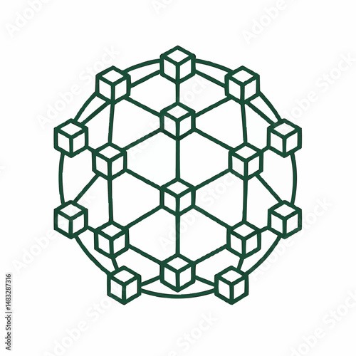 Outline of a globe made from tiny, connected cubes representing a decentralized network