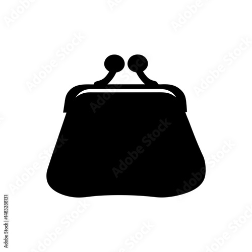 Classic Coin Purse Icon, Black Silhouette on White Background, Simple Design