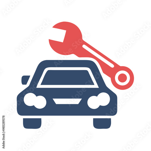 Car with Wrench Icon Representing Vehicle Repair and Auto Maintenance Services