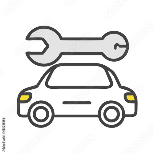 Car with Wrench Icon Representing Vehicle Repair and Auto Maintenance Services