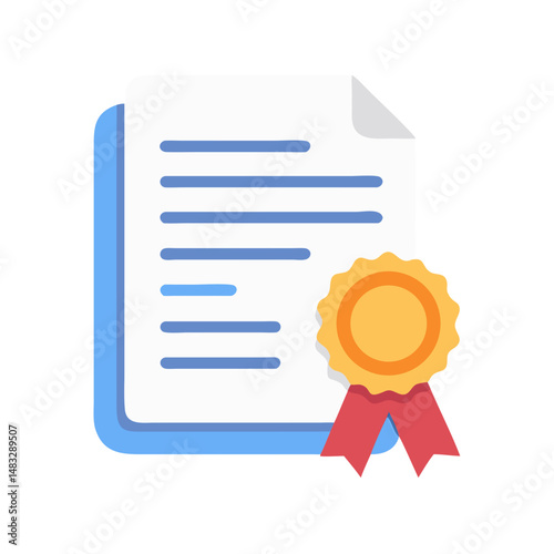 Certificate Document with Award Ribbon Icon Representing Official Recognition and Achievement Certification