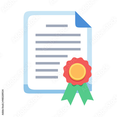 Certificate Document with Award Ribbon Icon Representing Official Recognition and Achievement Certification