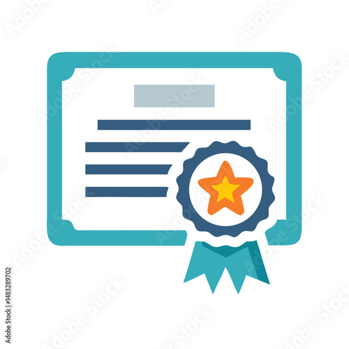 Certificate with Star Seal Icon Representing Achievement Recognition and Official Award
