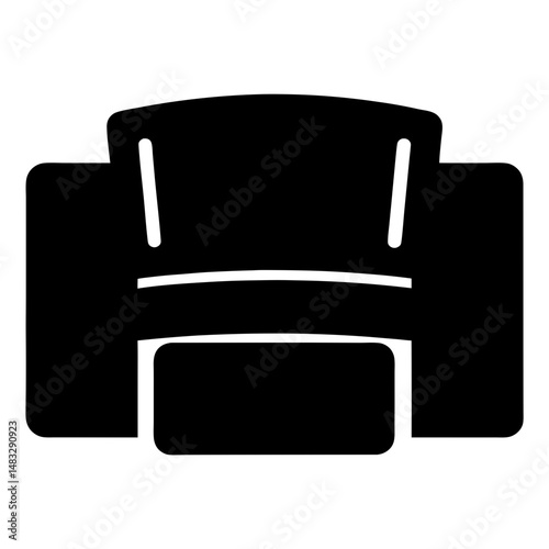 Abstract black and white armchair icon with arm rests and cushions
