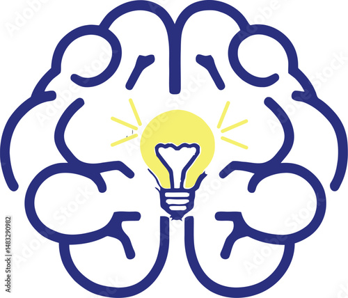 Brain Lightbulb Icon: Idea, Intelligence & Innovation