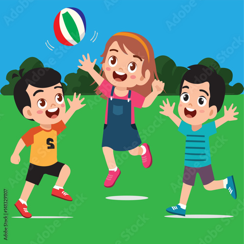 children play in  garden