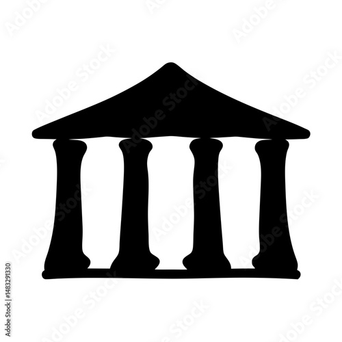 Silhouette of a stylized classical temple building with four rounded pillars