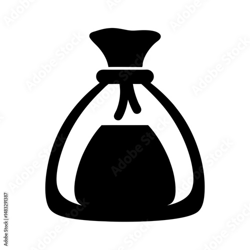 A simple black and white illustration of a tied up loot sack