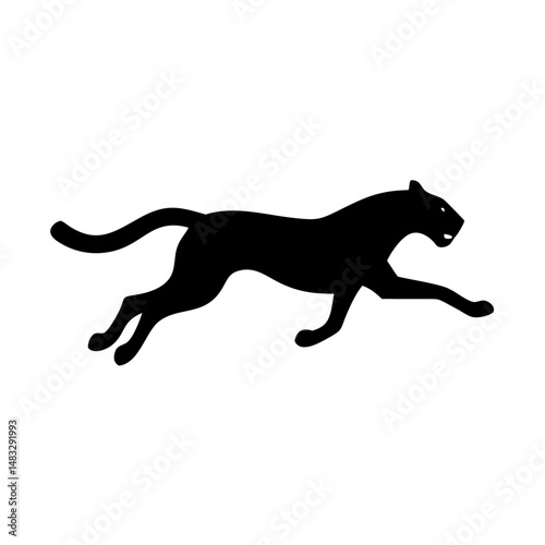 Silhouette of a running cheetah, vector transparent background