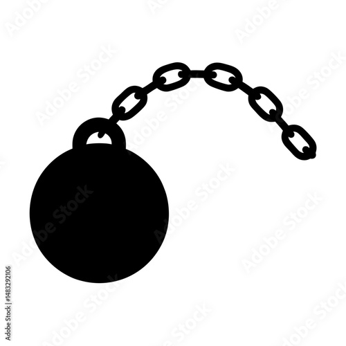 Medieval Flail Weapon with Chain and Ball Isolated on White Background