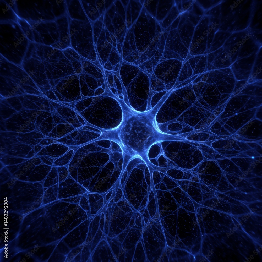 Naklejka premium Glowing Blue Neuron Network Abstract Visualization