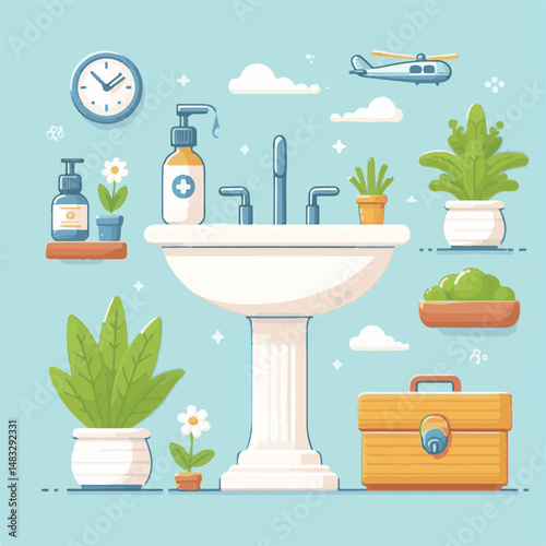 faucet, washstand, bathroom, water, sink, washbasin, tap, home, bath, hygiene, basin, domestic, wash, toilet, interior, room, plumbing, white, house, illustration, ceramic, vector, washbowl, modern, d