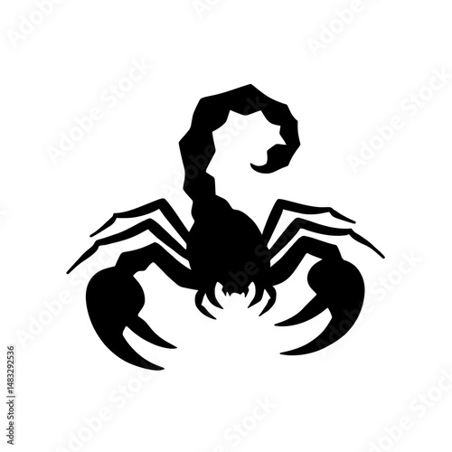 Minimalist black silhouette of a scorpion ready to strike