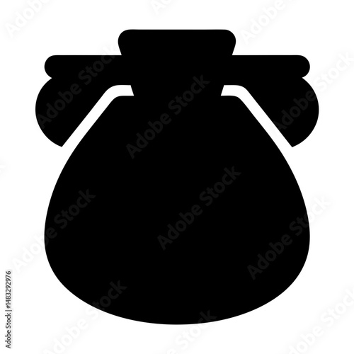 Simple black silhouette of a drawstring money bag or pouch icon