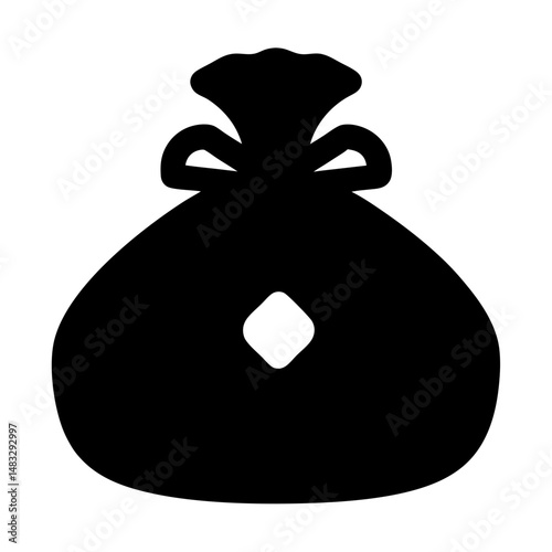 Stylized silhouette illustration of a lucky money bag or fortune sack