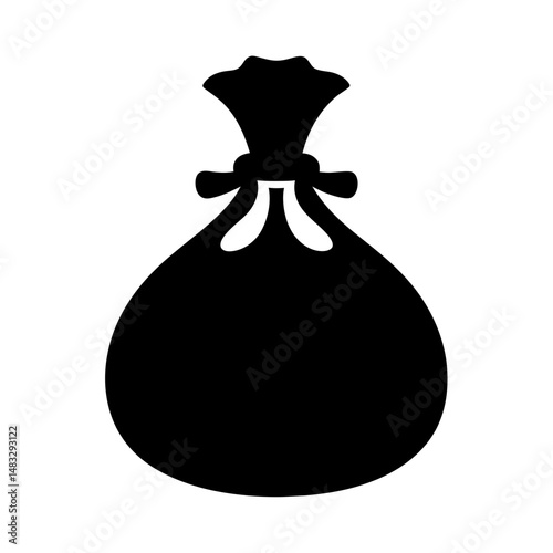 A Simple Black Silhouette of a Tied Sack or Bag on White