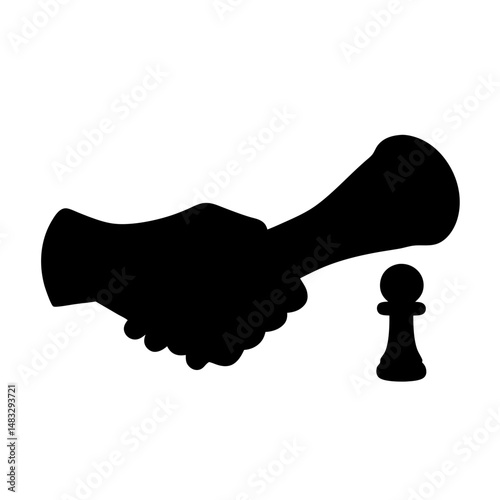 Strategic Partnership Acknowledged Handshake with Pawn Chess Piece Symbolic Achievement