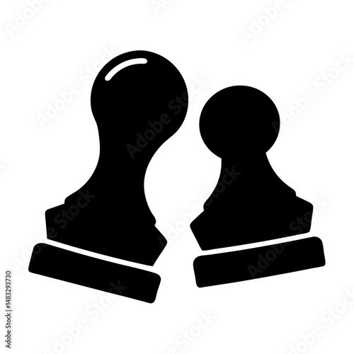 Two Chess Pieces in Black Silhouette Standing Close on a White Background