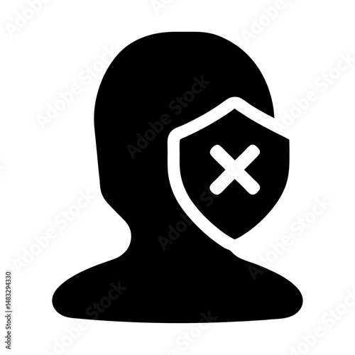 Person icon with a shield that contains an X, representing vulnerability