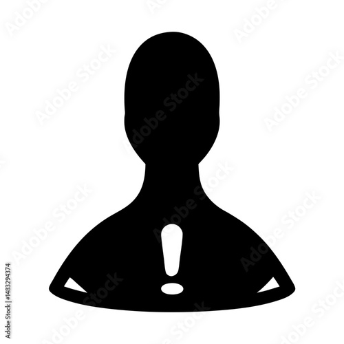 Black silhouette of an user icon with an exclamation point indicating error