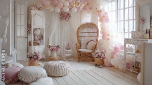 Soft, elegant, girly room decorated for a celebration