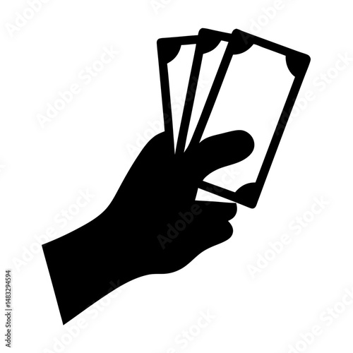 Monochrome illustration of a hand holding three rectangular objects or cards